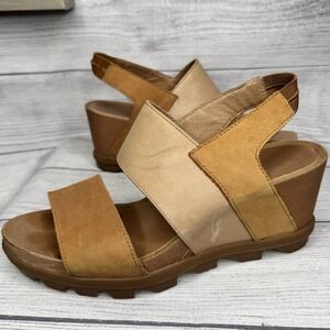 Sorel‎ Women Joanie II Wedge Sandal Size 9.5 Brown Leather Festival Velvet Tan